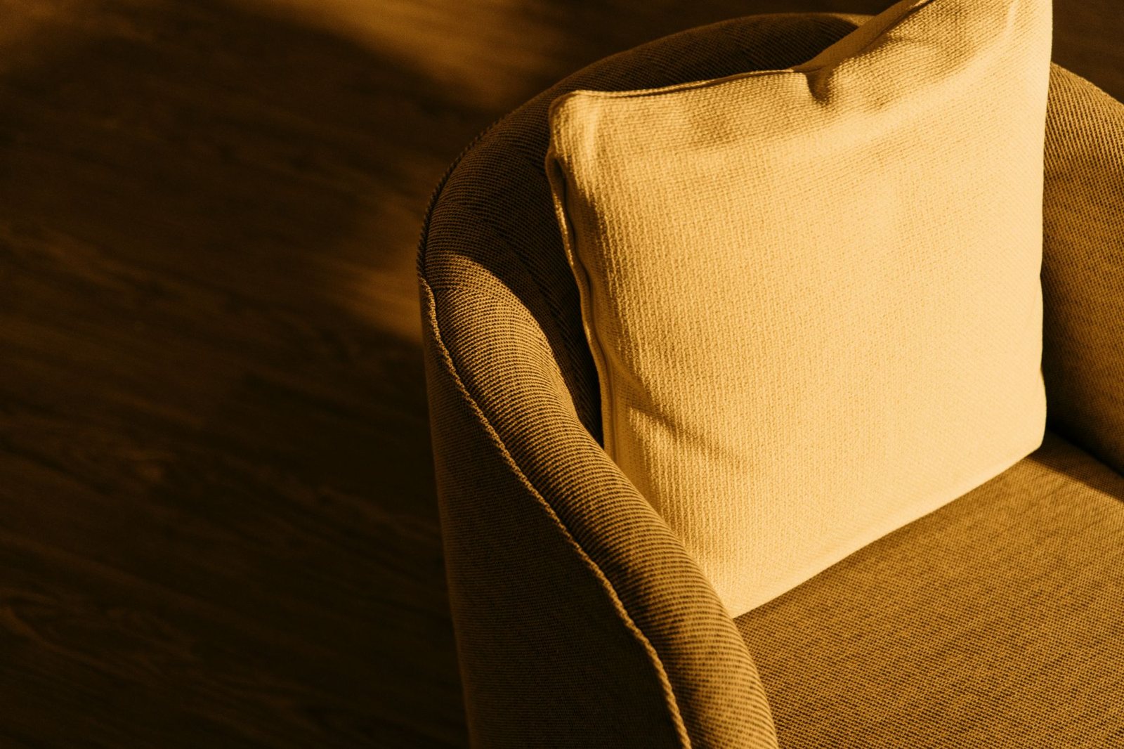 Detail of an upholstered armchair cushion and arm